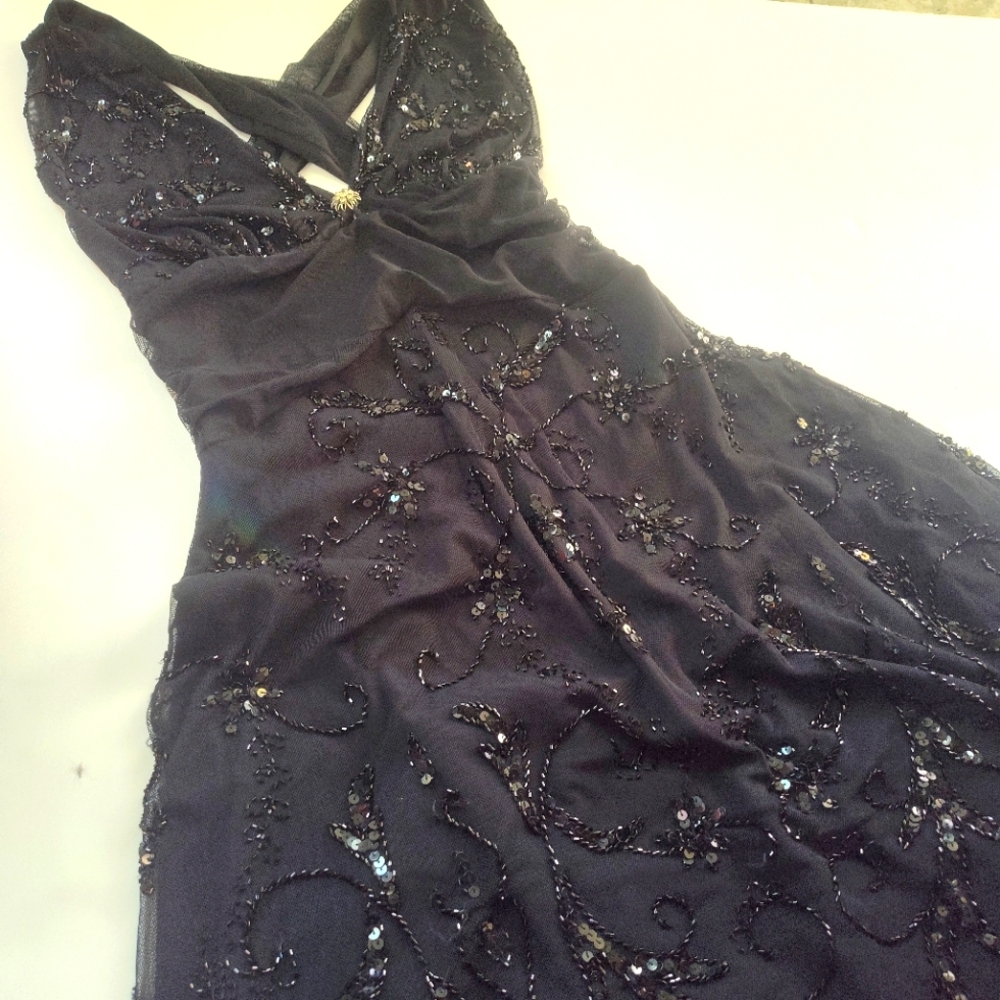 Cache Black Beaded Prom Dress